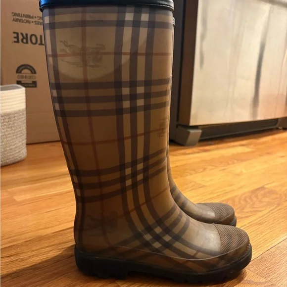 Authentic Burberry Plaid Knee-High Rain Boots - Picture 2 of 3